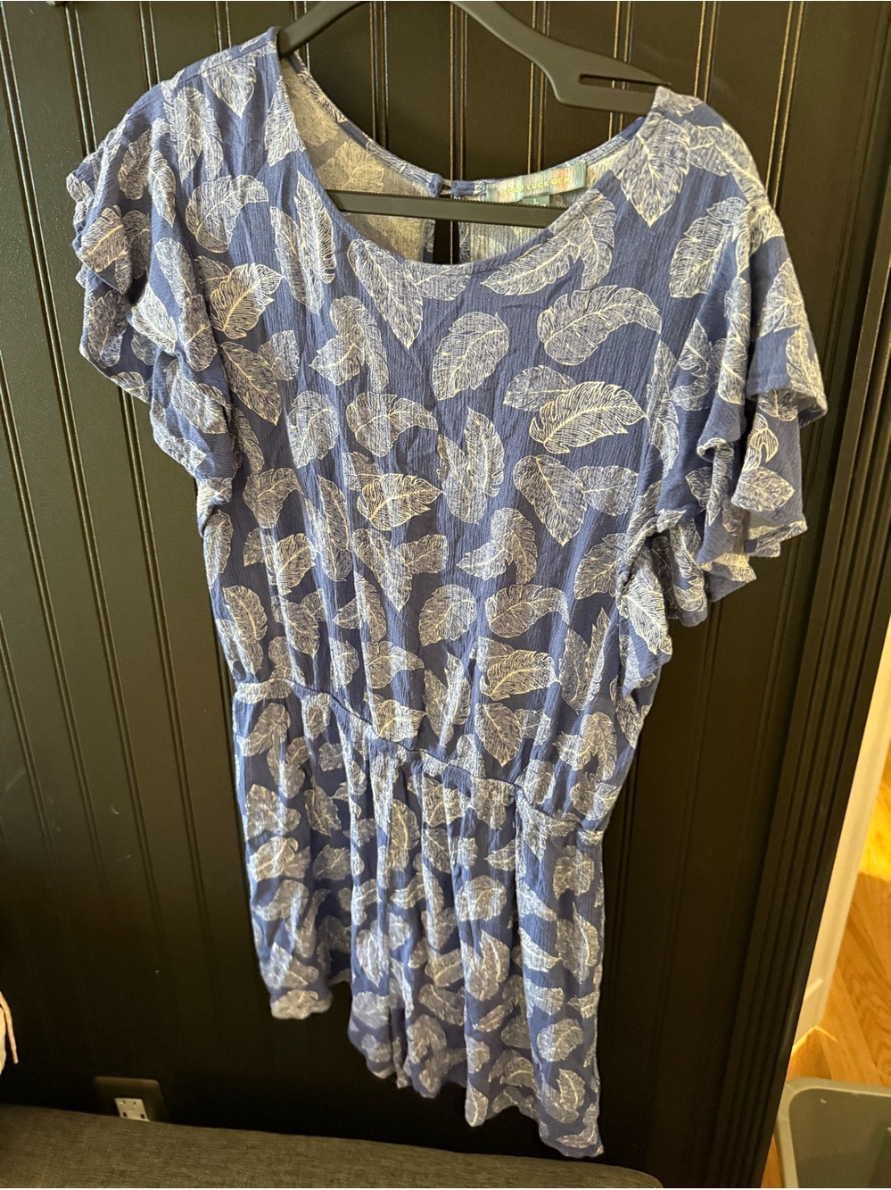 Good Luck Gem Blue Leaf-Print Jumpsuit Romper